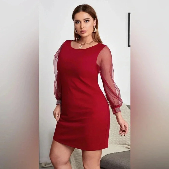 SHEIN Plus Mesh Bishop Sleeve Dress Size 14W. NWT excellent condition. - Picture 1 of 10
